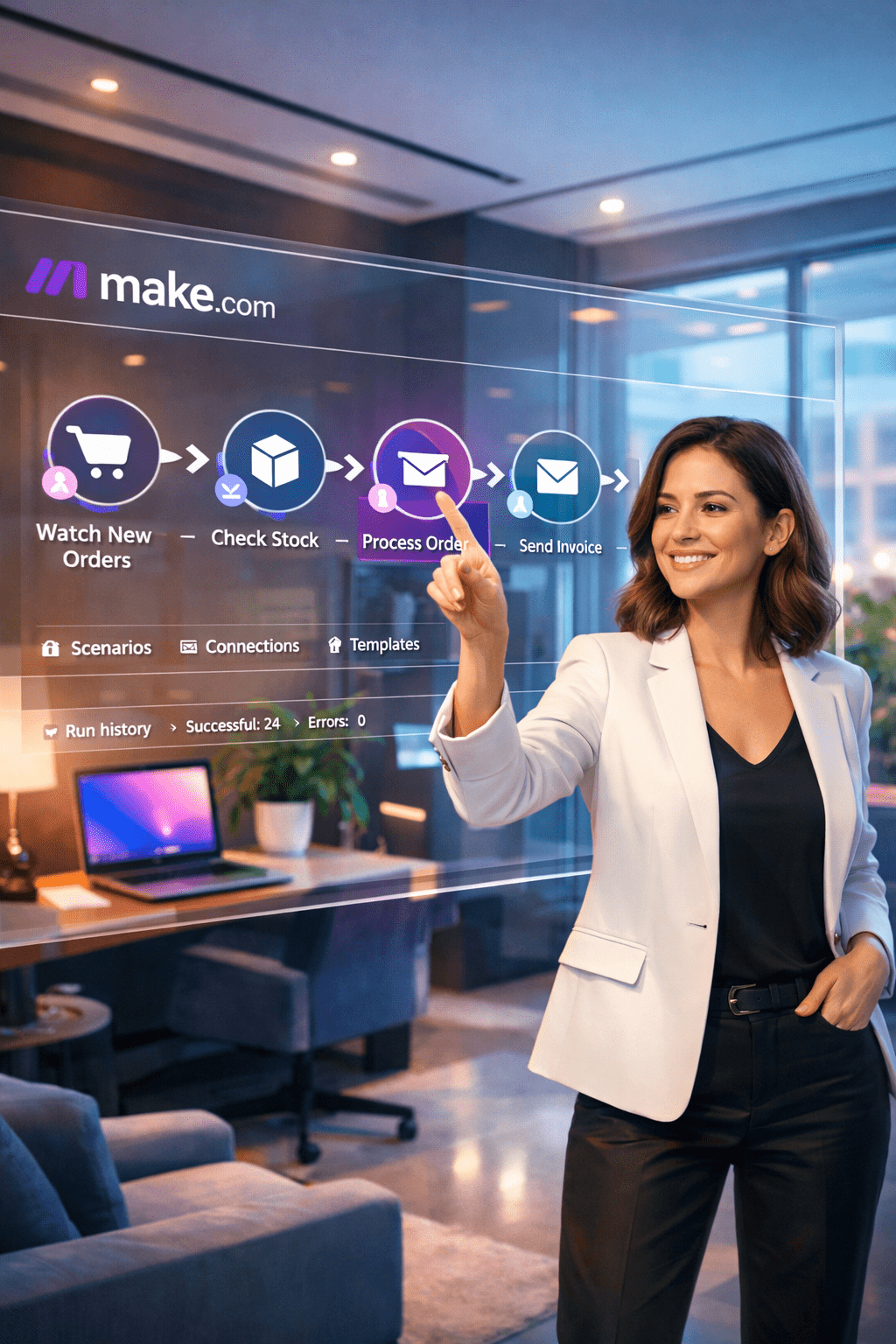 Автоматизация обработки заказов в интернет-магазине с помощью Make.com.